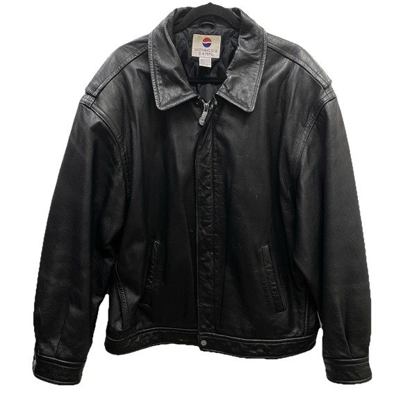 Vintage PEPSI Genuine Leather Black Bomber Jacket Men's XL Biker‎ Coat 80's 90's